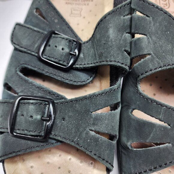 Fly Flot Womens Size 8  Leather Upper Anti-Shock Black Sandals - Picture 7 of 12